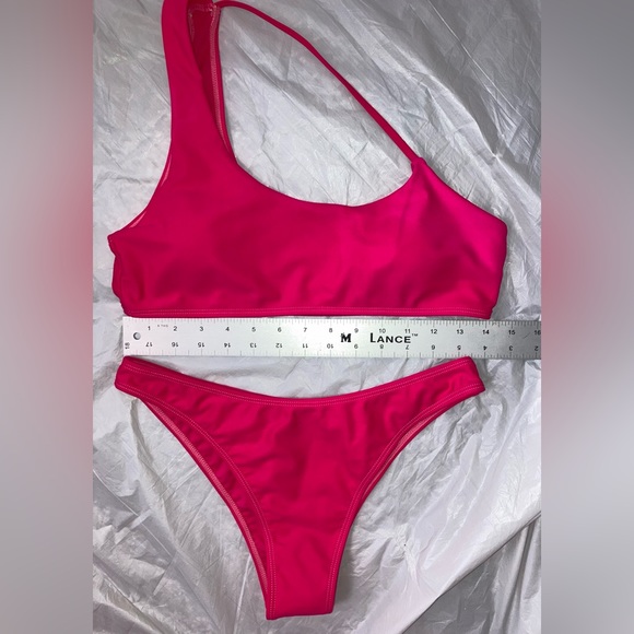 SHEIN 2Piece Frenchi Asymmetrical Top Hot Pink Bikini Set Hi Wasted Swimwear Lg - Picture 11 of 14